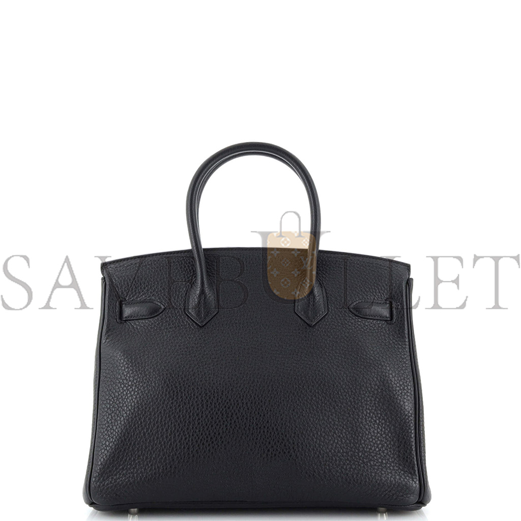 HERMES BIRKIN 30 HANDBAG NOIR CLEMENCE WITH PALLADIUM HARDWARE 251787 (30*22*16cm)